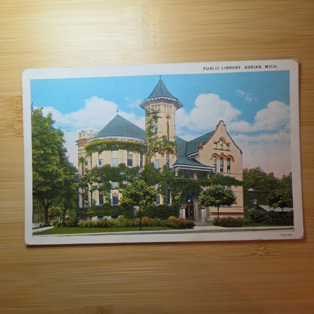 Vintage Public Library Adrian Michigan C.T. American Art Colored Postcard